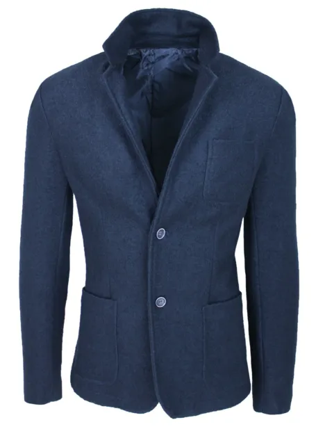 Giacca uomo Blazer casual elegante blu 100% made Italy slim fit aderente in lana