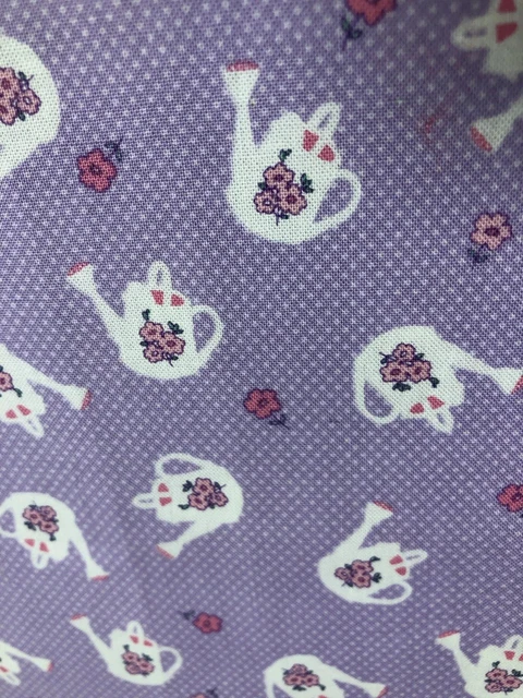 Purple & Pink Watering Can Floral Print Cotton - 1/3 Yard Cut Gardening Theme