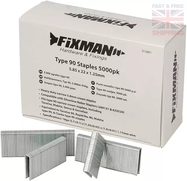 Fixman 947082 Typ 90 Heftklammern 5000pk 5,80x16x1,25mm