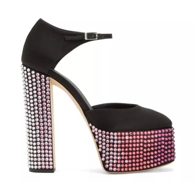 Giuseppe Zanotti Bebe Strass Pink Crystal Platform Ankle Strap Pumps US 7/EU 37