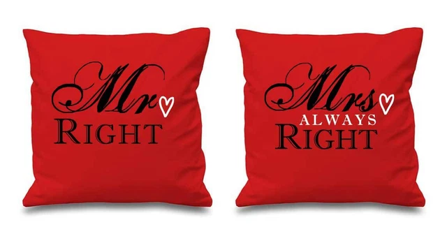 60 secondi copricuscino rosso restyling limitato Mr Right Mrs Always Right 16"" x 16"