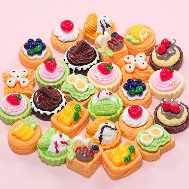 24 Pcs Resin Child Dollhouse Miniature Foods Cake Dessert Fake Toy