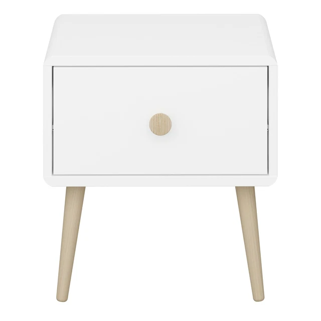 Gry Mesa de Noche 1 Cajón Blanco Madera Armario Noche Consola Dormitorio Mueble