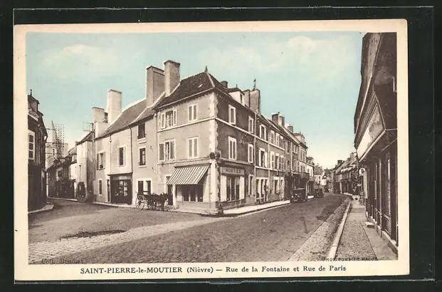 CPA Saint-Pierre-le-Moutier, Rue de la Fontaine et Rue de Paris