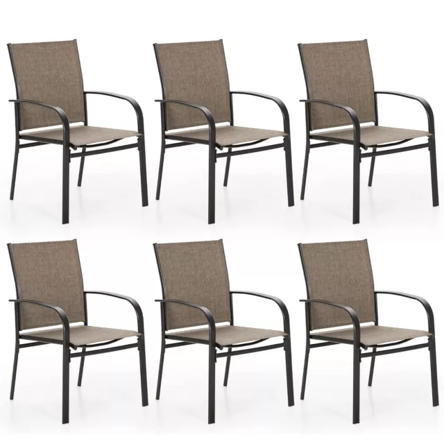 PHI VILLA Set of 6 Patio Chairs Outdoor Dining Chairs with Armrests for Backyard