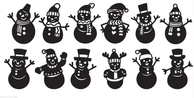 12 Christmas Snowmen Vinyl Decal Stickers For Wine Glass Mugs tiles Crafts Party