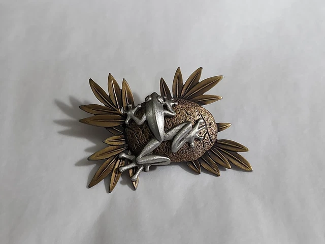 JJ Frog Brooch Pin Bronze and Gray Colored Metal