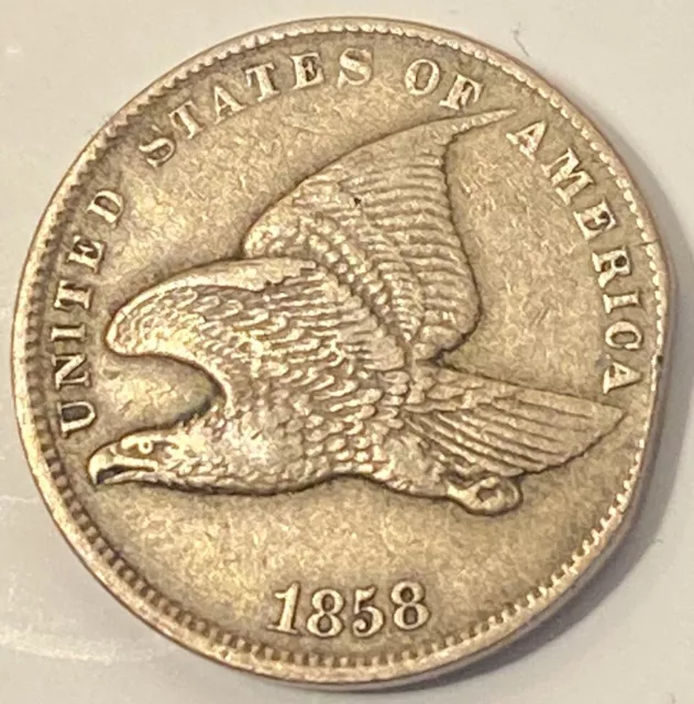 1858 Flying Eagle Cent Small Letters XF Clipped Planchet Error