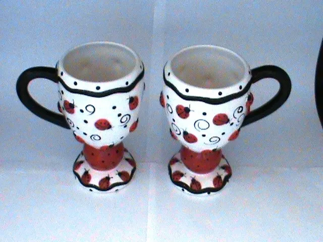 burton Burton 3D Ladybug Coffee Mug Tea Cup Pedestal Footed Red Black Dots EUC 
