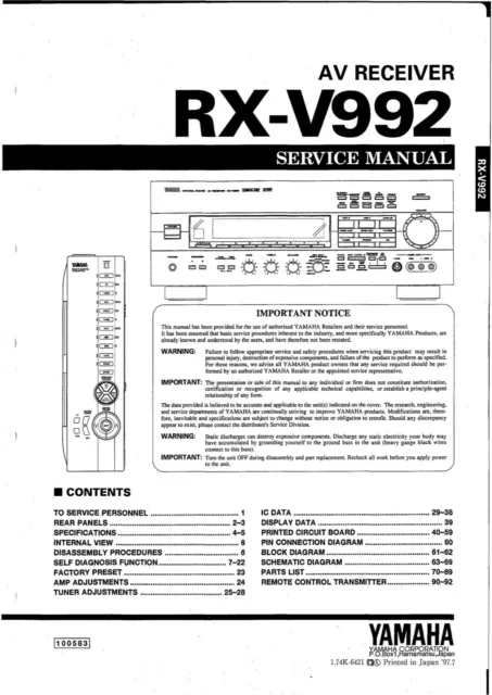 Service Manual-Anleitung für Yamaha RX-V992