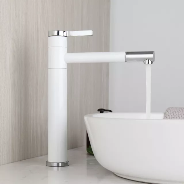 White Bathroom Vessel Sink Faucet Tall Single Handle Mixer Deck Mount Brass Tap