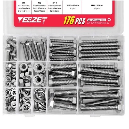 176PCS M6 M8 M10 Heavy Duty Bolts and Nuts Assortment Kit, Includes 8 Most