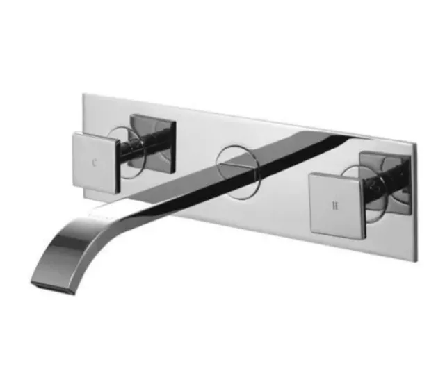 VIGO Titus VG05002CH Square Double Handle Wall Mounted Faucet POLISHED CHROME