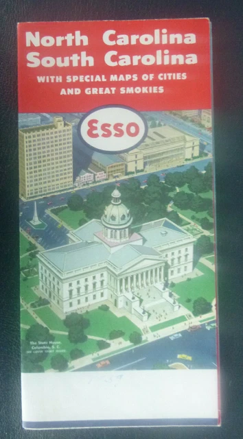 1959 North Carolina South Carolina road map Essp oil gas State House SC cities