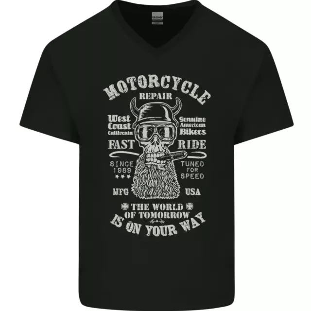 T-shirt da uomo riparazione moto biker scollo a V cotone