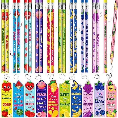 60 Sets Inspirational Scented Pencils and Bookmark Sets Fruit Scented