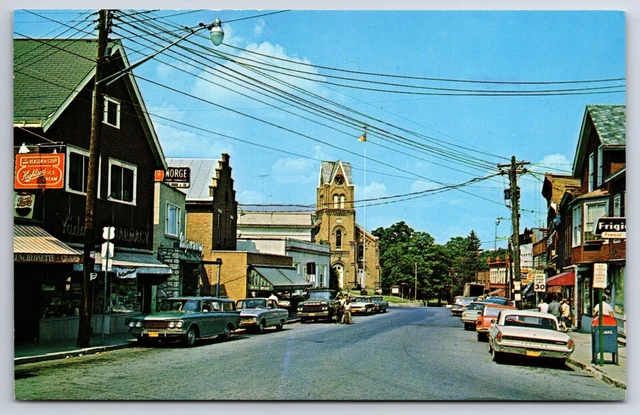 Highland New York NY 1960's Main Business Section Old Cars Vtg Chrome Postcard