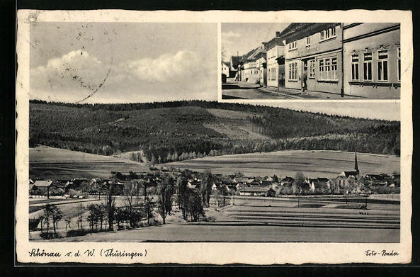 AK Schönau v.d. W., Ortsansicht, Straßenpartie mit Maschers Gasthaus