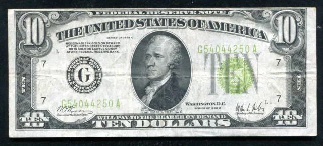 Fr. 2003-G 1928-C $10 Lgs Light Green Seal Frn Federal Reserve Note Very Fine