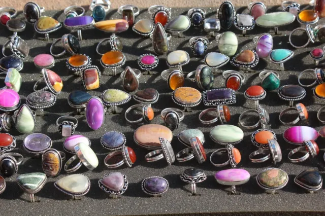Multi Banded Agate & Mix Gemstone 925 Sterling Silver Plated Wholesale Lot Rings