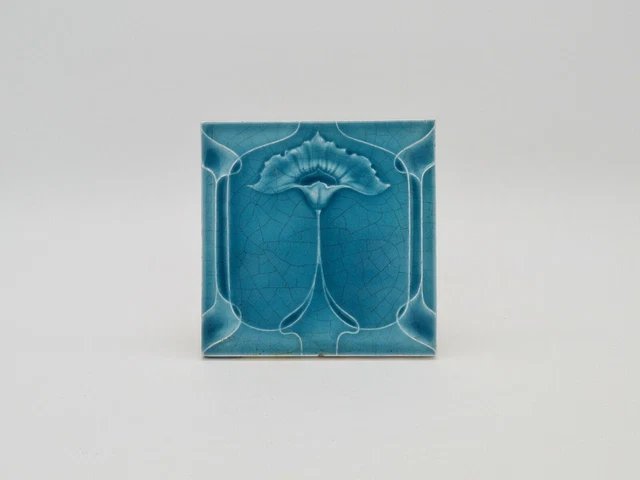 Art Nouveau Fireplace Majolica Tile Floral Design Henry Richards 1905 AE7 2