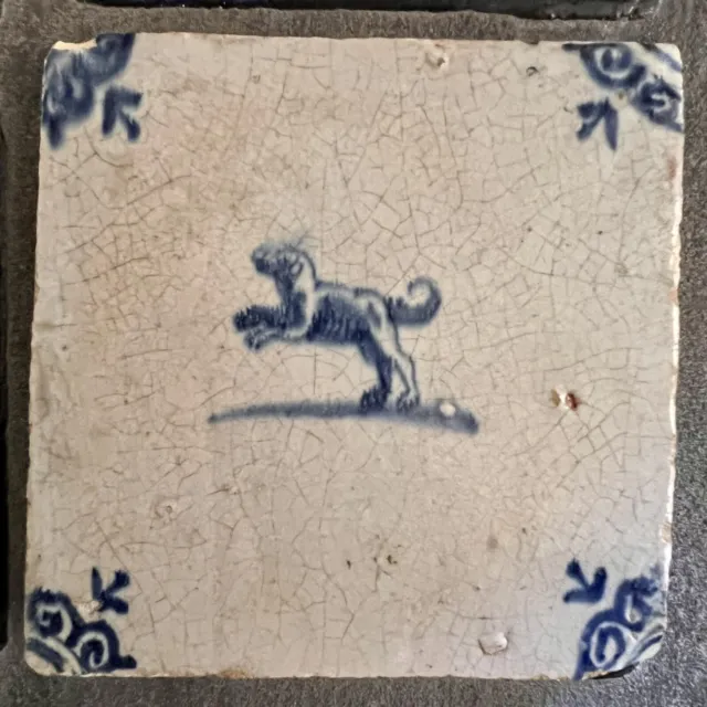 Nice Dutch Delft Blue animal tile, dog, mid 17th. century?