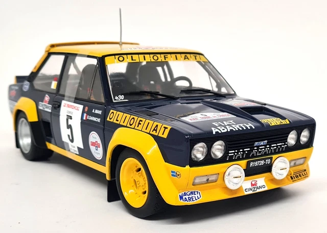 Modèle Réduit FIAT 131 Abarth N°5 Tour De Corse 1977 - Solido 1/18 - Bleu Et Jaune