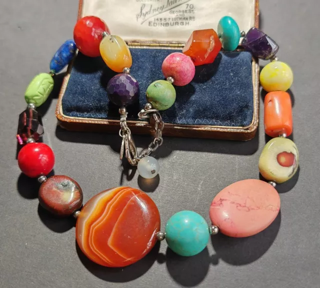 Einika Designer chunky bright bold Gemstone carved howlite coral bead necklace