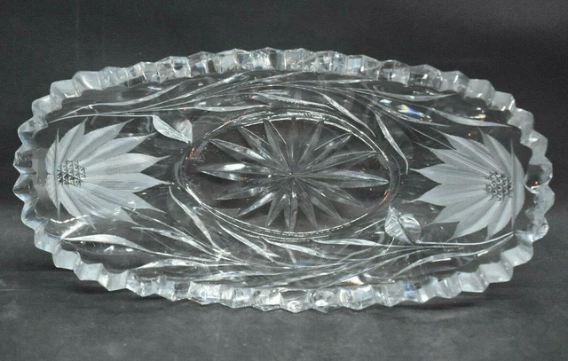 Powelton Cut Glass Poinsettia Small Oval Bowl American Brilliant Period