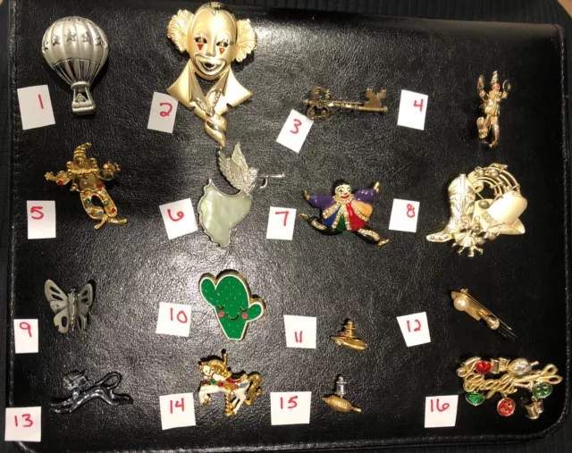 Pick A Brooch Pin- Vintage -Now - Whimsical Fun Horse Key Clown Cat Etc Bn71