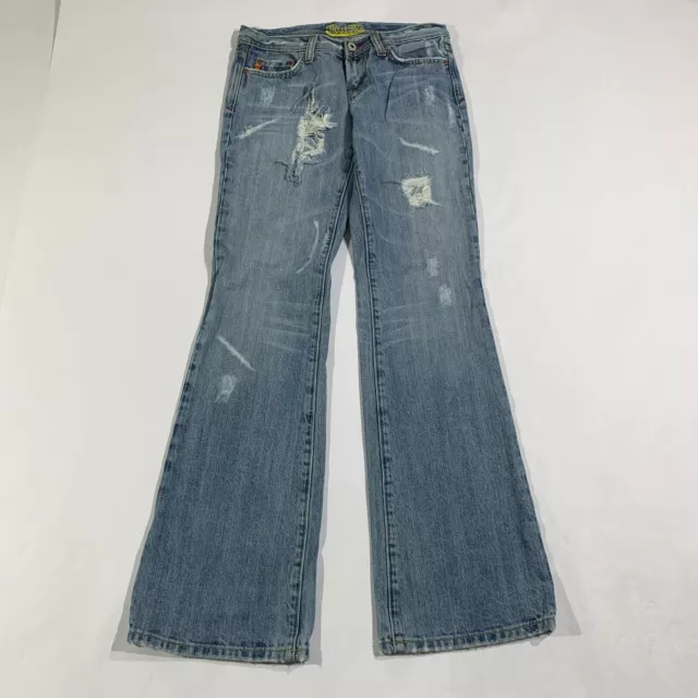 Miss Me Jeans Womens 27 Blue Marilyn Boot Cut Leg Distressed Low Rise Light Wash