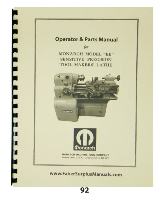 Monarch 10" EE Toolmaker Lathe Early Round Dial Operator, Part, Elect Manual #92