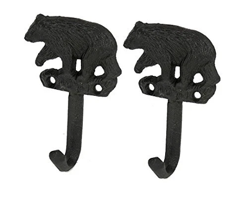 Set of 2 Black Bear Decor Cast Iron Wall Hooks Coat Hooks Towel Hooks