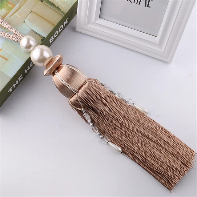 1 Pair Decorative Tassels Tiebacks Pearls Beaded Curtain & Drapery Holdbacks