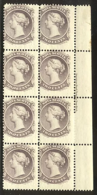 NOVA SCOTIA #9 Mint NH Imprint Block - 1860 2c Lilac ($160 +)
