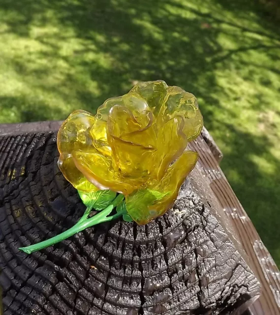 Huge Yellow Plastic Flower Brooch Cellulose Acetate Rose Pin Spring Summer Fab!