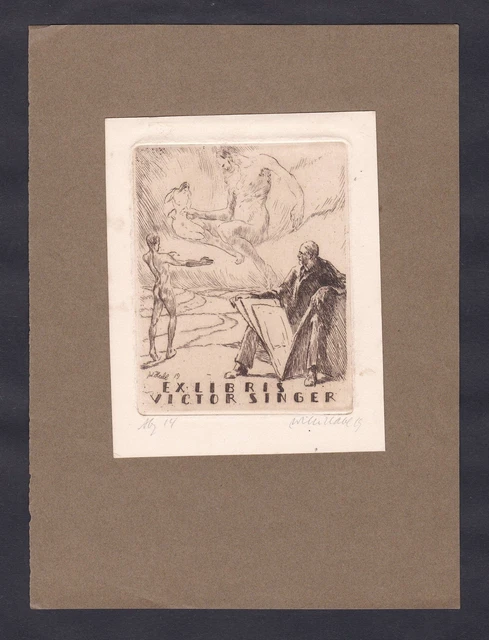 Willy Habl Exlibris Radierung etching Victor Singer Akt Mann man signiert signed