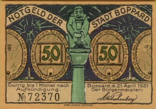 4019: Notgeld 50 Pfennig Stadt Boppard Die Lustige am Rhein 1921 2