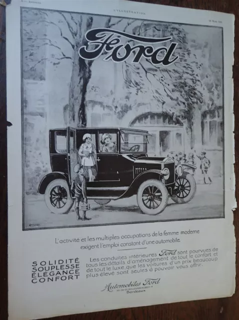 FORD conduite intérieure automobile publicité papier ILLUSTRATION 1925