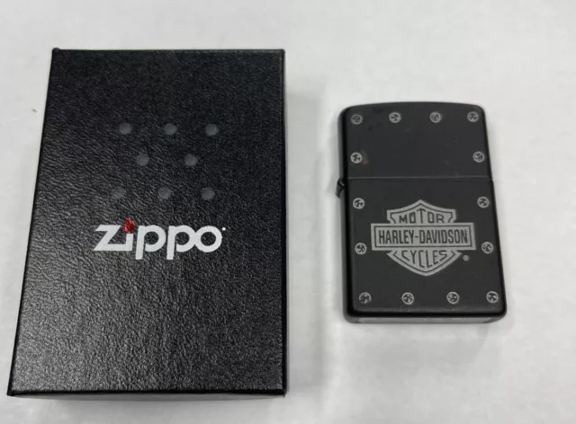 Zippo 2005 Harley Davidson Stud Logo Black Matte Lighter Unfired In Box V117