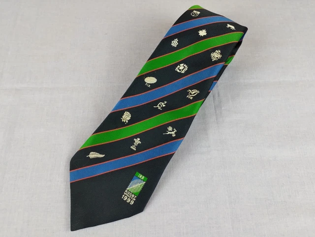 Cravate Coupe Du Monde De Rugby 1999 - Max Fly Creation - Bleu Vert Noir