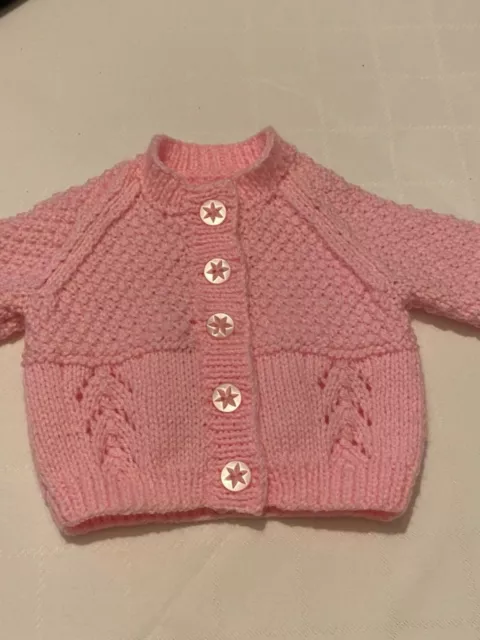Hand Knitted Baby Girls Pink Cardigan 0-3 Months 