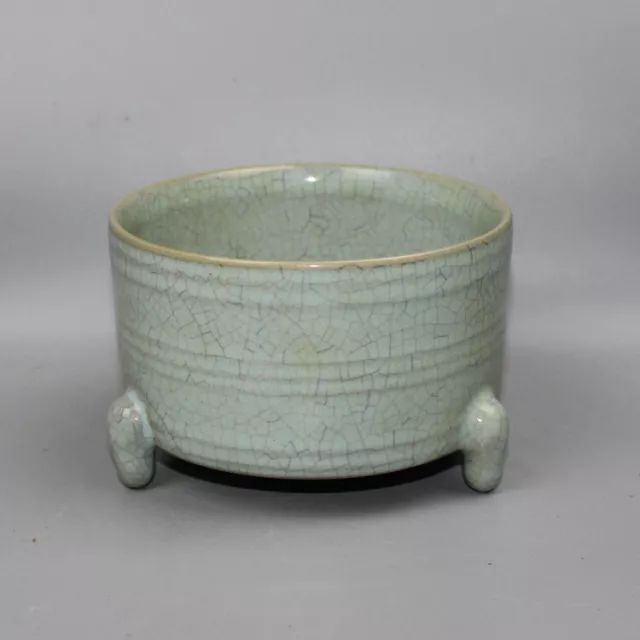 4.92” Chinese Porcelain Song Dynasty Ru Kiln Celadon Glaze Tripod Incense Burner