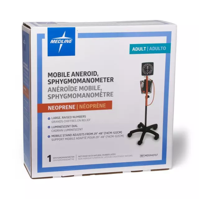 *1-Pack* Medline Mobile Aneroid Sphygmomanometer With Adult Cuff MDS9407LF 2