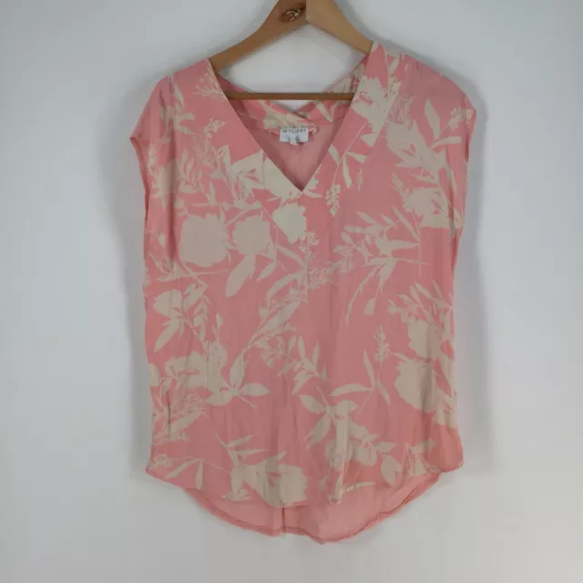Witchery womens blouse top size S pink floral short sleeve Vneck 054828
