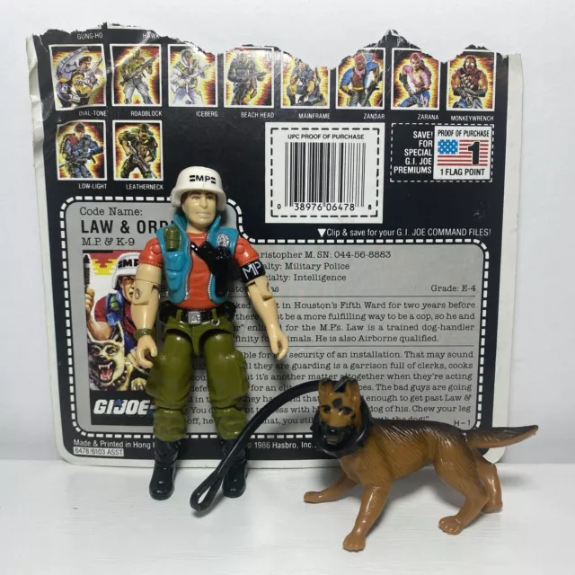 G.I. de colección 1987 Figura de Joe ARAH Ley y Orden Tarjeta de archivo sin cortar HASBRO 163 C9