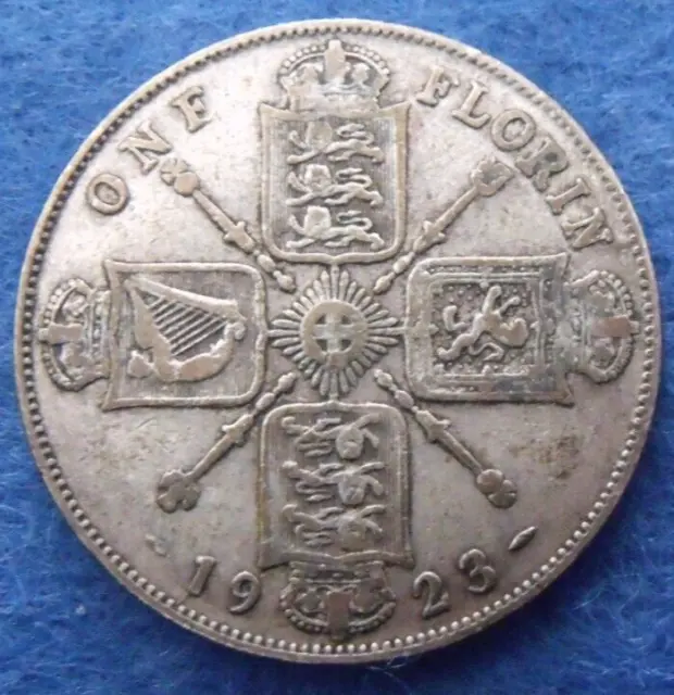 1923 GEORGE V SILVER FLORIN / TWO SHILLINGS  ( 50% Silver ) 2s Coin.   1049