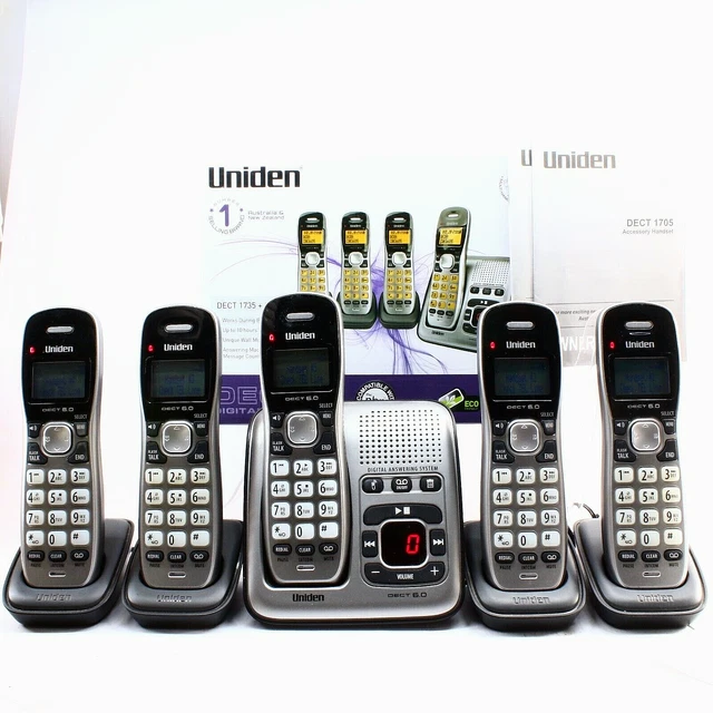 UNIDEN 1735+4 DECT Cordless Phone System w/ 5 Handsets! NBN Blackout
