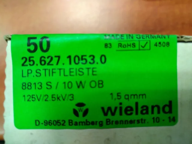 25.627.1053.0 Wieland Electric Conn Wire to Board HDR 10 POS 3.81mm Solder RA