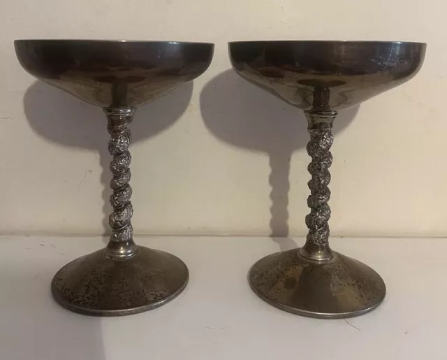 2 X  Vintage Silver Plated Champagne Wine Twisted Goblets Made In Spain